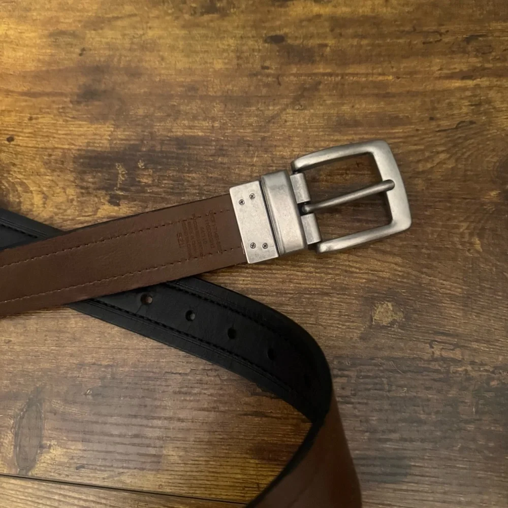Dickies Genuine Leather Reversible Belt Black Brown Logo‎ Buckle Size L 40-42
